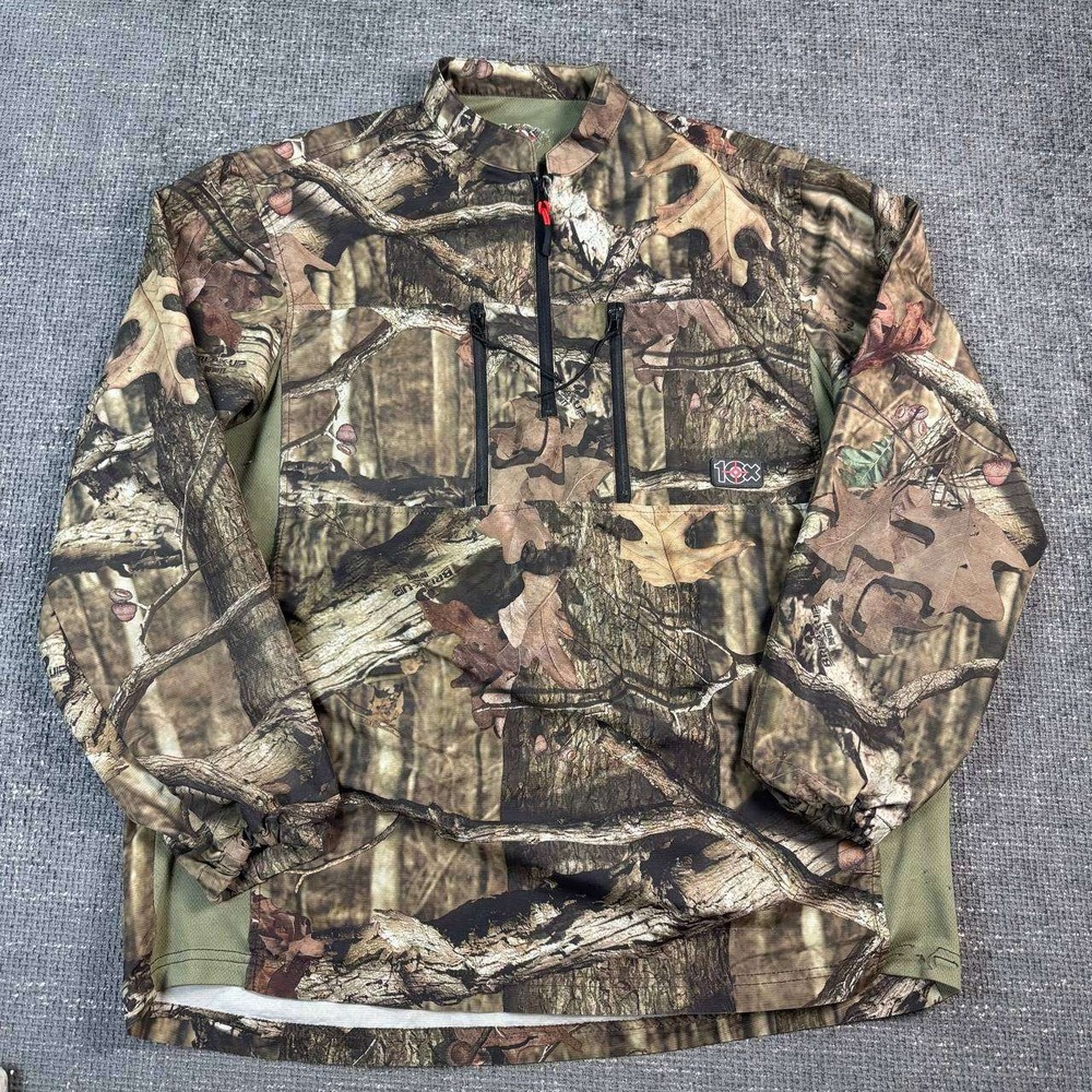 10X Mossy Oak Camo Quarter Zip Pullover Mens Large Hunting Jacket Ripstop